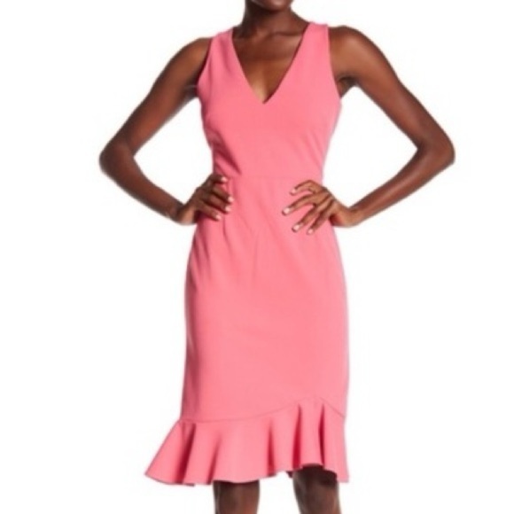 Betsey Johnson Hot Barbie Bubble Gun Pink V-Neck Sheath Midi Dress Size 8 M NWT - Picture 1 of 6